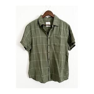 Katin Cotton Linen Blend Window Pane Short Sleeve Button Down Green Medium